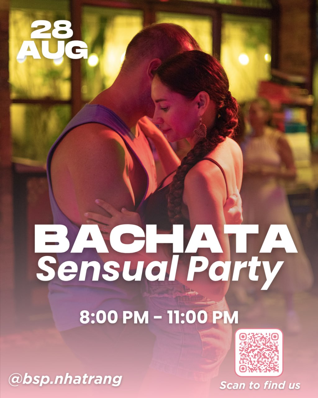 Вечеринка бачаты в пятницу, 28 августа, с 20:00 до 23:00