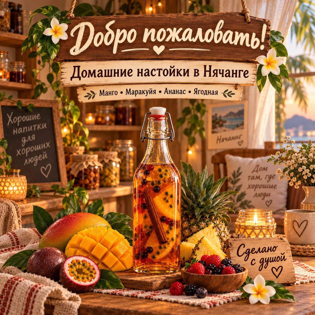 Домашние настойки на фруктовых вкусах: манго, маракуйя, ананас, ягоды.