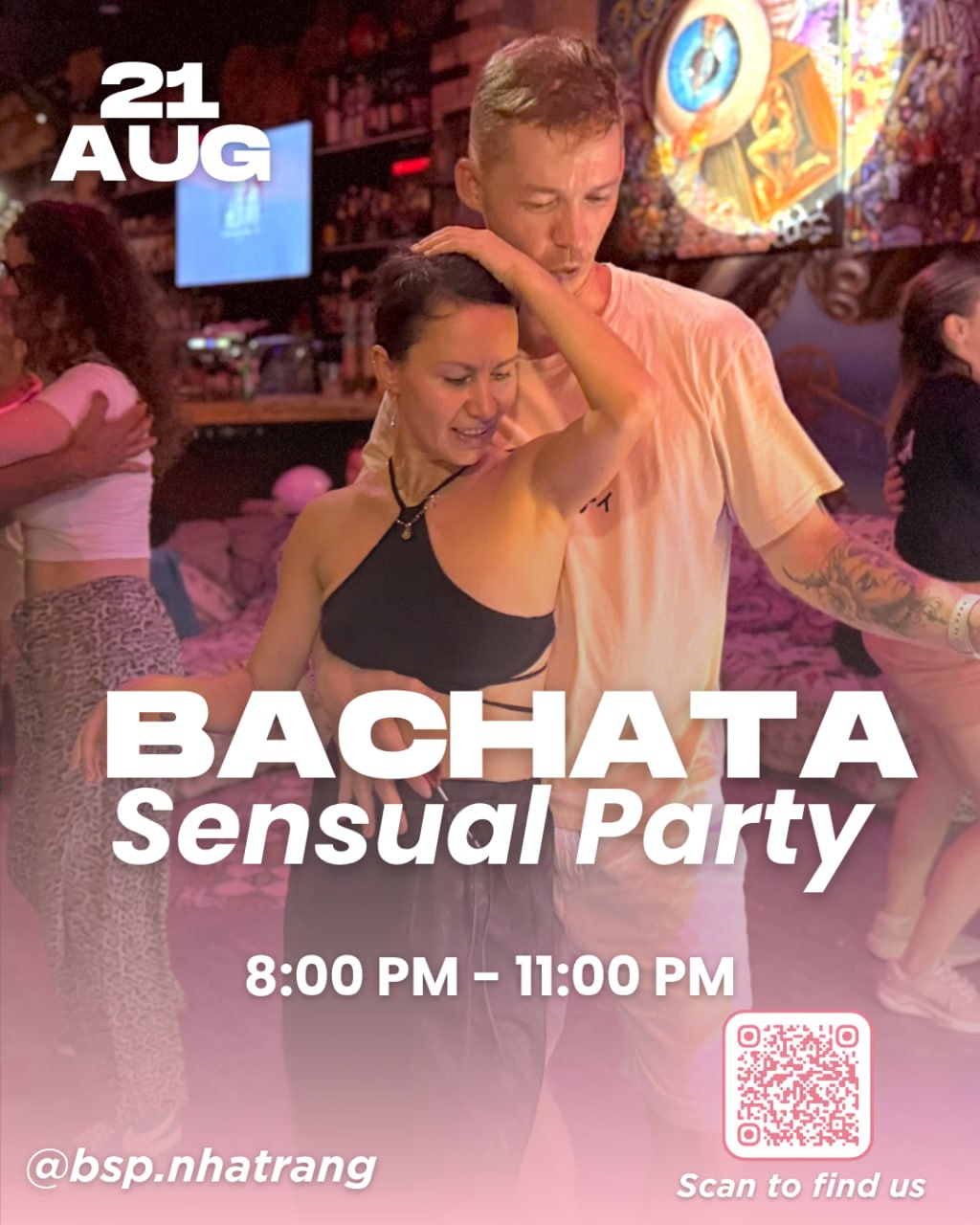 Вечеринка бачаты в пятницу, 21 августа, с 20:00 до 23:00
