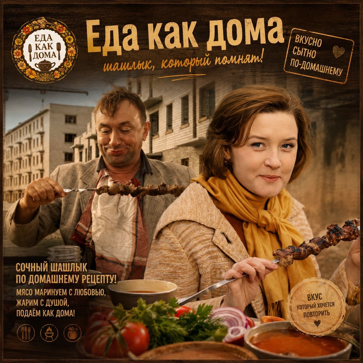 Предлагаем сочный шашлык с дымком, маринованный с любовью и поданный со свежей зеленью…