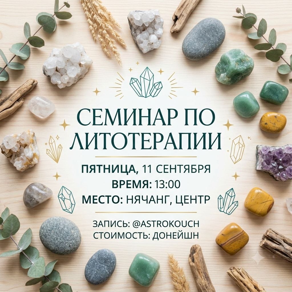 Семинар по литотерапии, на котором участники изучат свойства натуральных камней…