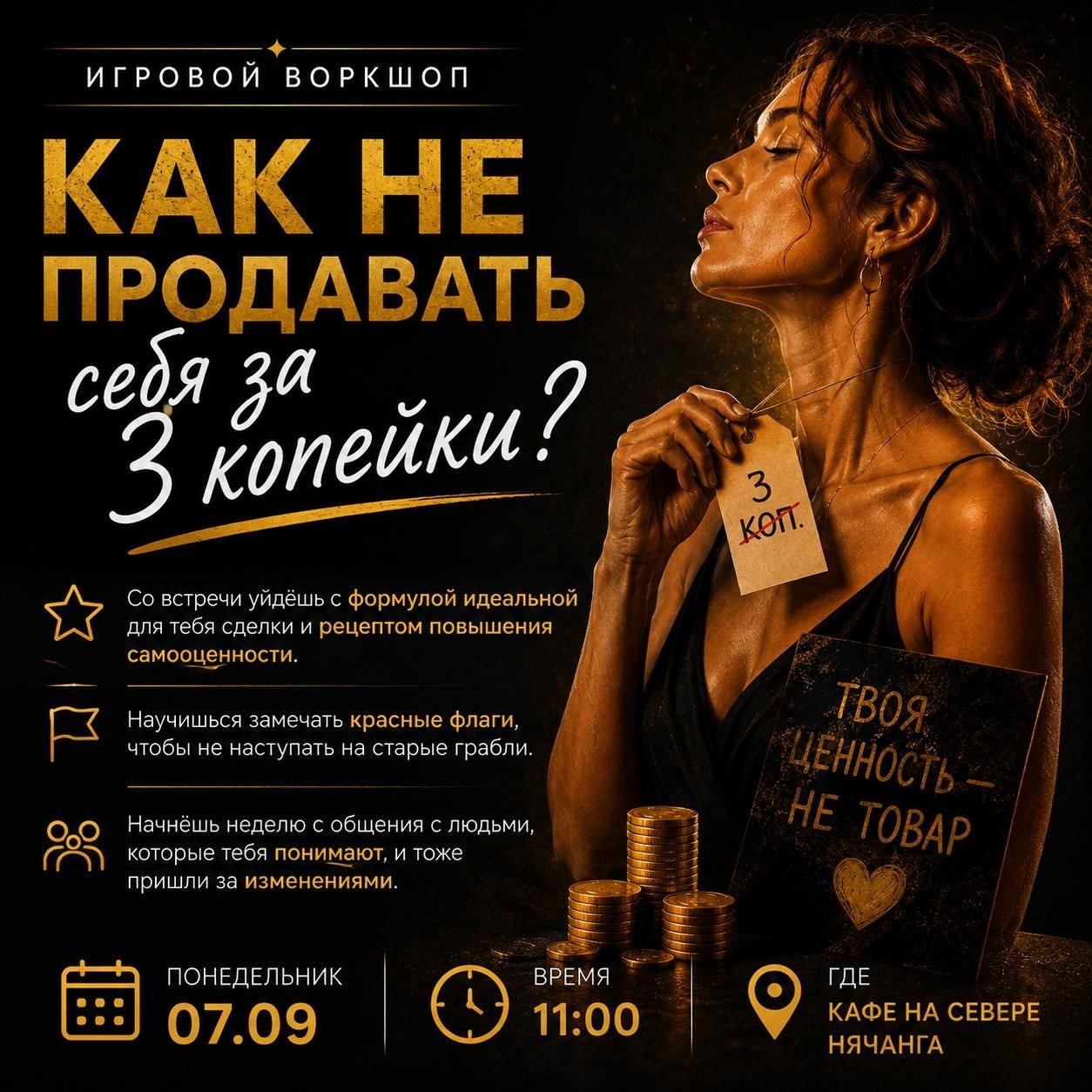 Игровой воркшоп о том, как не предавать себя в сделках с работой, отношениями и дружбой.