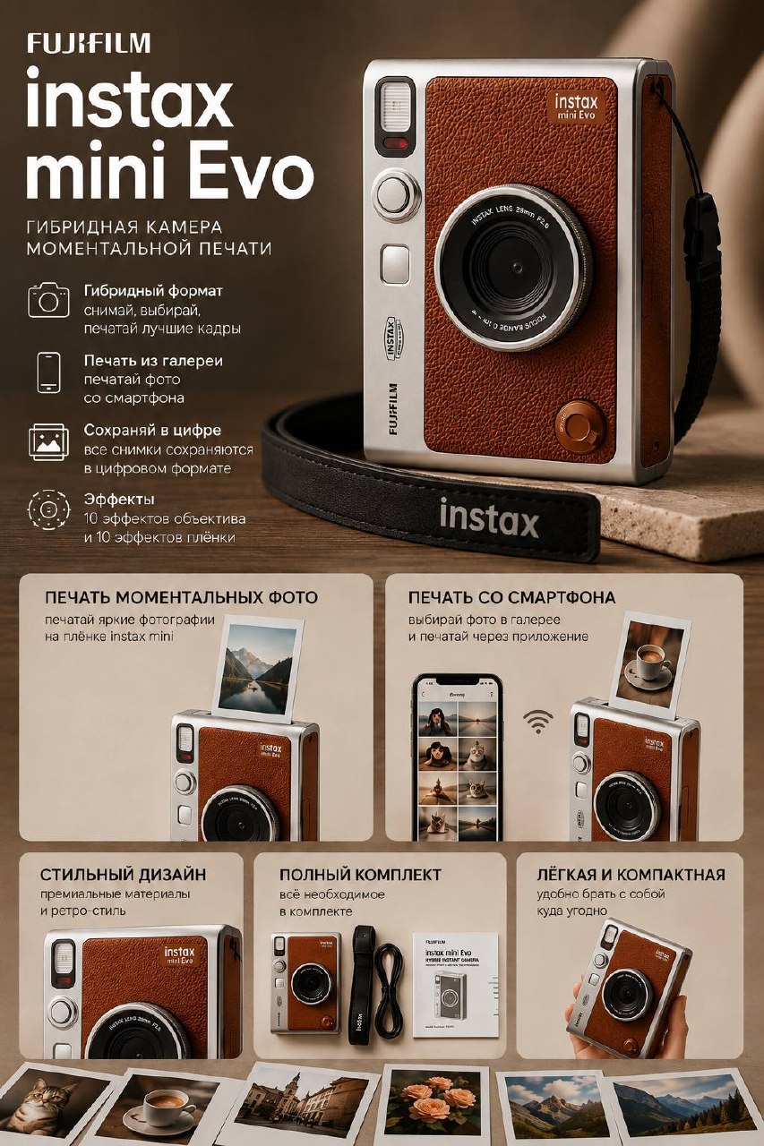 Продаётся камера Fujifilm Instax Mini Evo Brown в отличном состоянии
