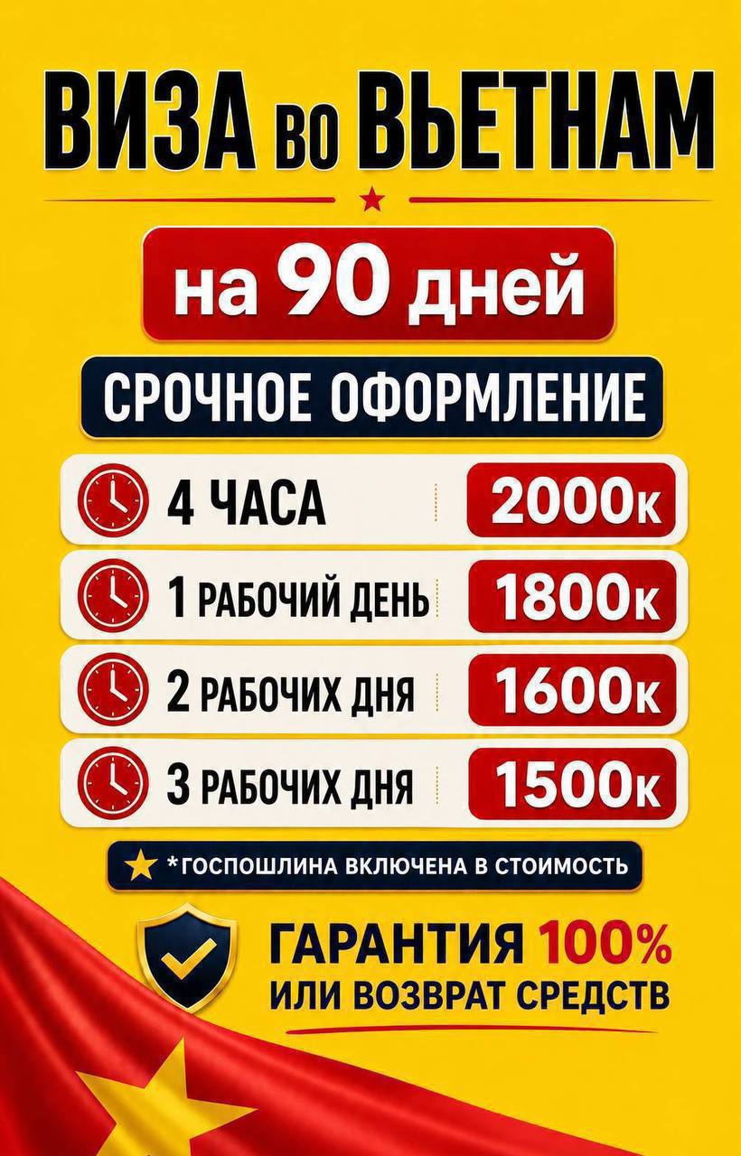 Оформление электронной визы во Вьетнам на 90 дней, готовность от 1 часа.