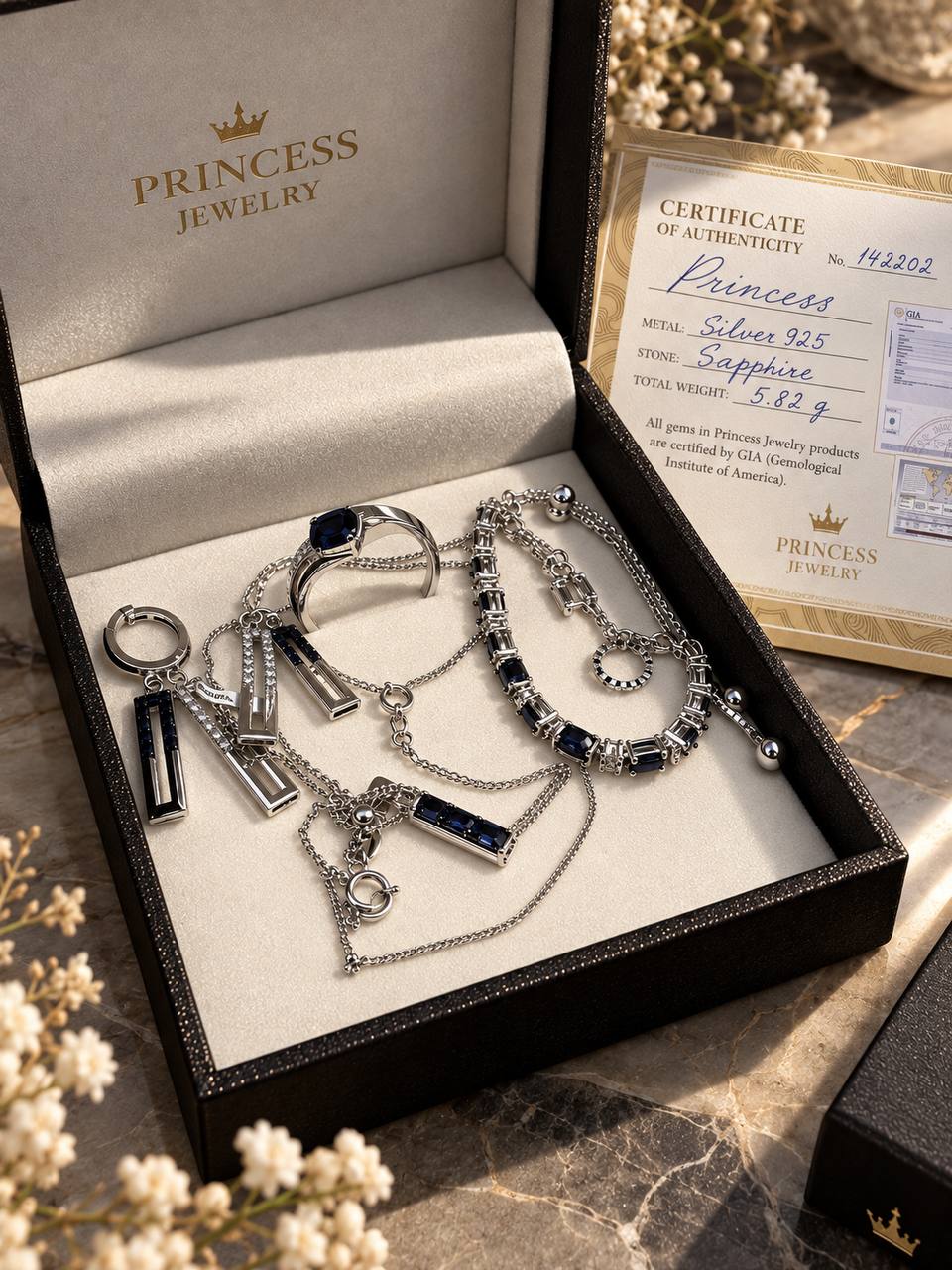 Ювелирный комплект Princess Jewelry с натуральными сапфирами в…