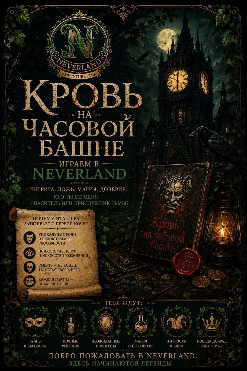 Анонс настольной игры в духе Мафии/Авалона в клубе NEVERLAND