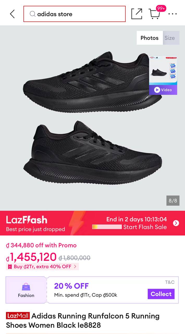 Фото 2: Продаются новые женские кроссовки Adidas Runfalcon 5, чёрные, не подошли по размеру.