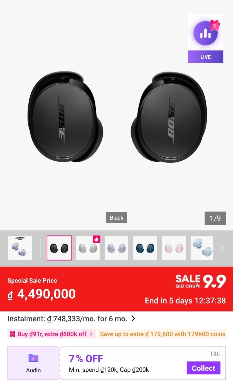 Фото 2: Продаю наушники Bose QuietComfort Earbuds за 2 млн донгов (половина це