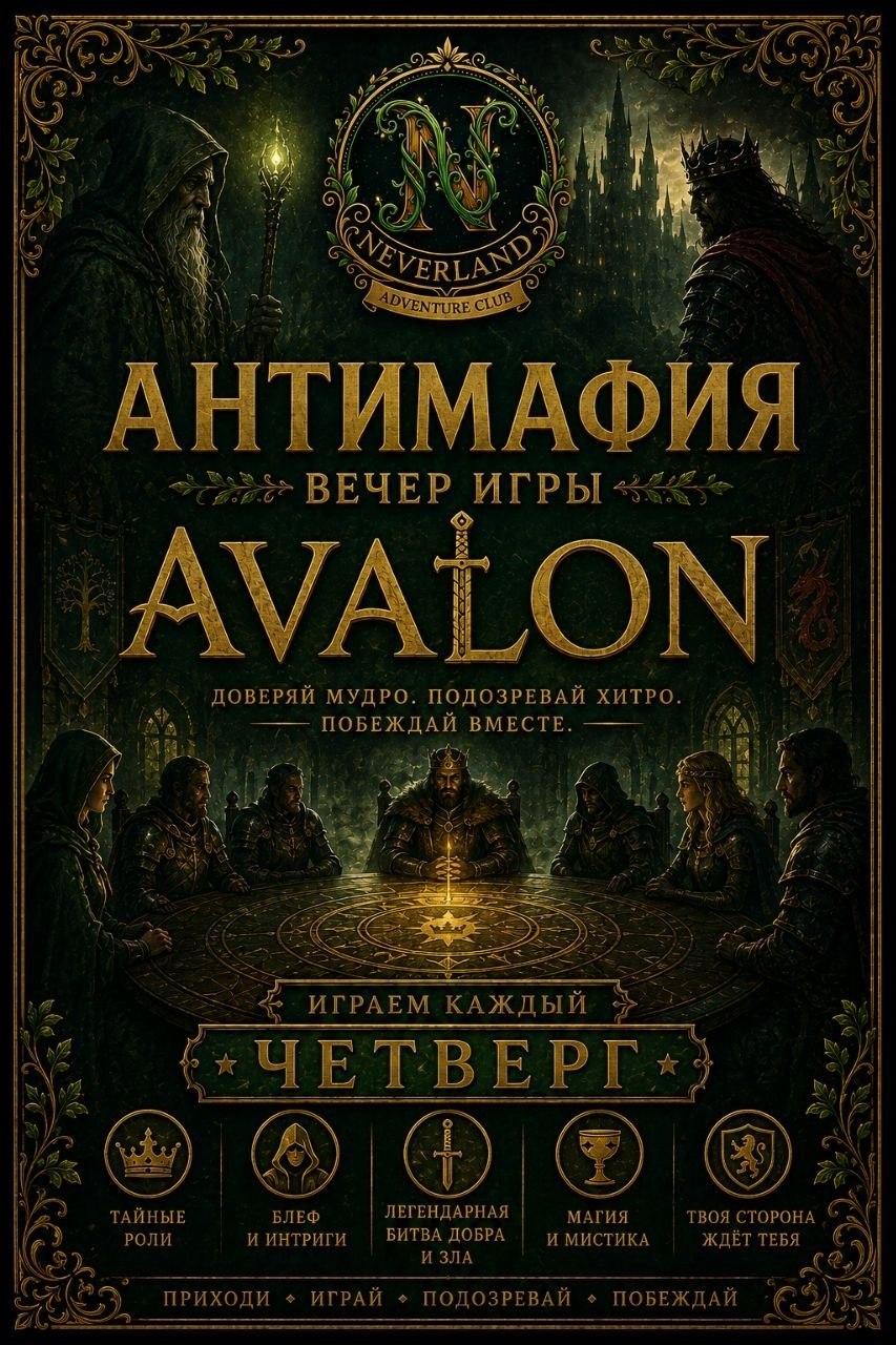 Сегодня в 19:00 состоится вечер игры в Авалон