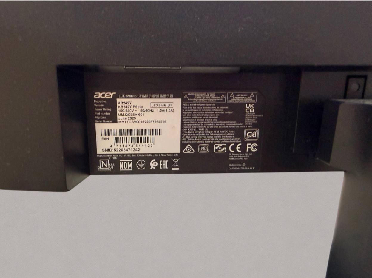 Игровой монитор Acer KB242Y P6 с диагональю 23,8 дюйма, IPS-матрицей…