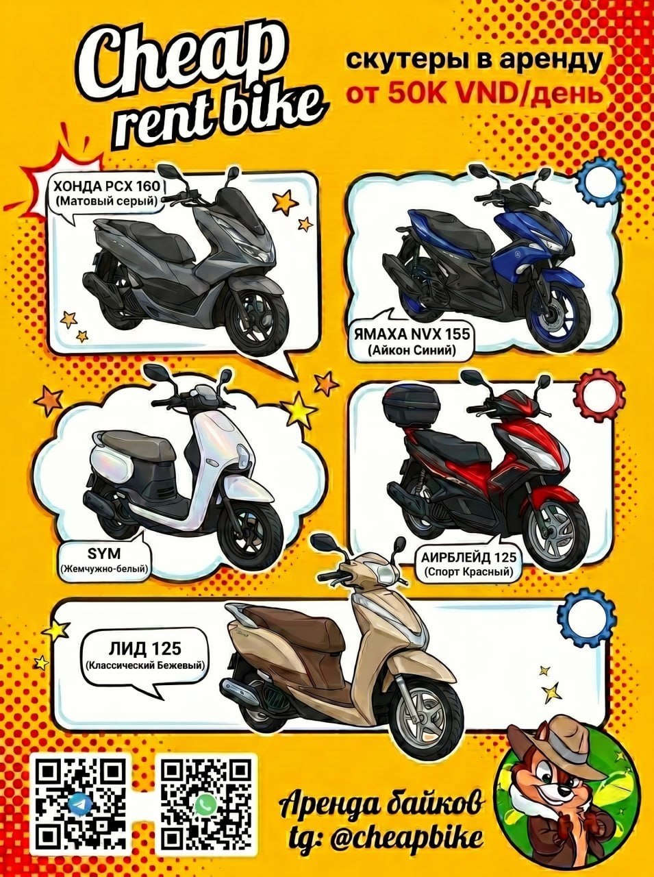 Сдаются в аренду байки: Yamaha NVX 155cc (300/3000), Honda PCX 2 поколения (300/3000)…