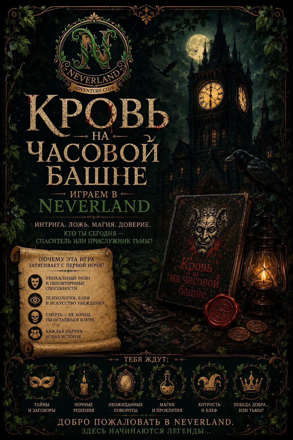 Социальная дедукционная настольная игра «Кровь на Часовой башне» впервые в Нячанге.