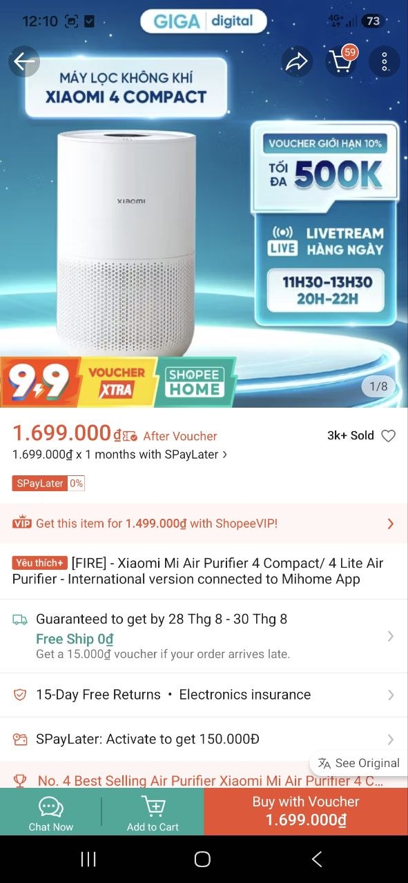 Продаётся очиститель воздуха Xiaomi Mi Air Purifier 4 Compact, использовался месяц.