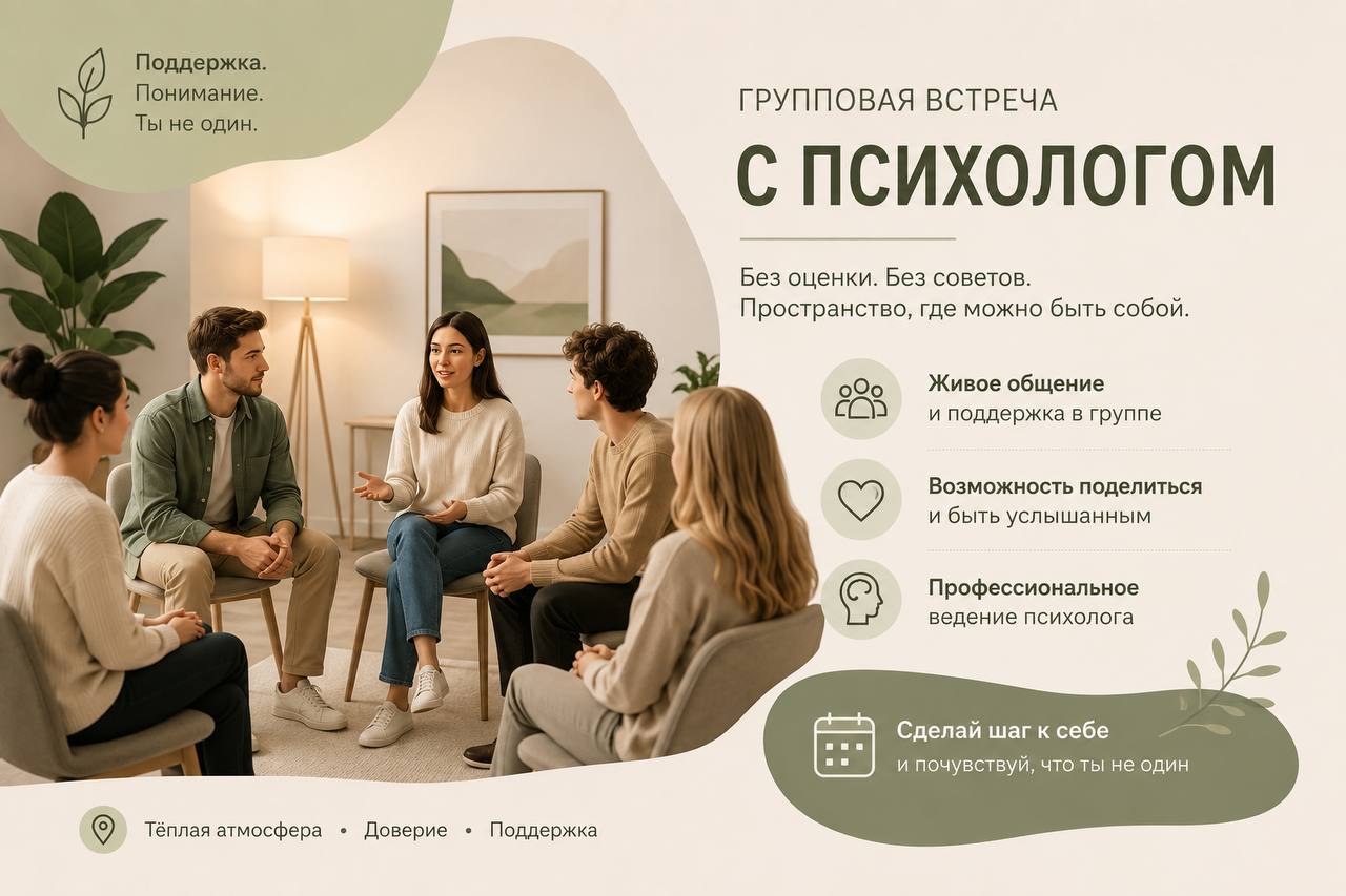 Групповая встреча с психологом 17 июня с 12:00 до 15:00