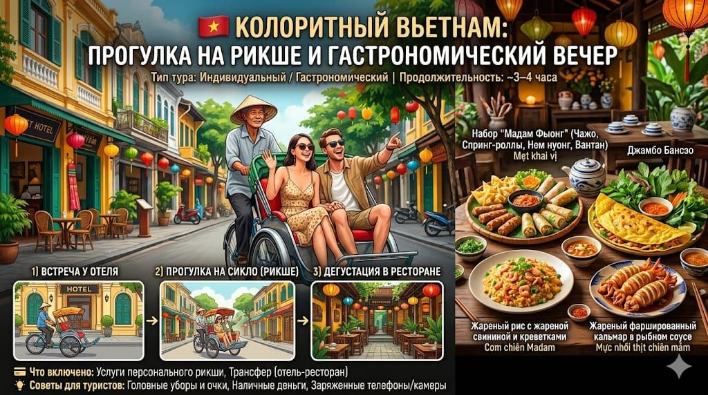 Колоритный Вьетнам: Прогулка на рикше и гастрономический вечер